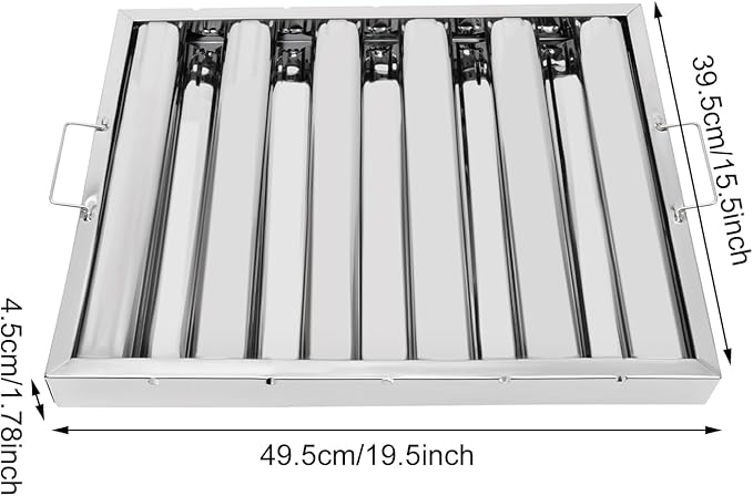 6Pcs 19.5W x 15.5H x 1.78TH Inch Commercial Hood Filters, 430 Stainless Steel 5 Grooves Hood Filters Restaurant Kitchen Exhaust Hoods for Grease Filter, Range Hood Baffle Filter