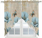 Spring Flowers Swag Valances for Windows, Vintage Rustic Tulips Floral Butterfly Khaki Rod Pocket Kitchen Curtains Valance, Kitchen Window Curtains Swag for Cafe Living Room, 2 Panels, 36x63 inch