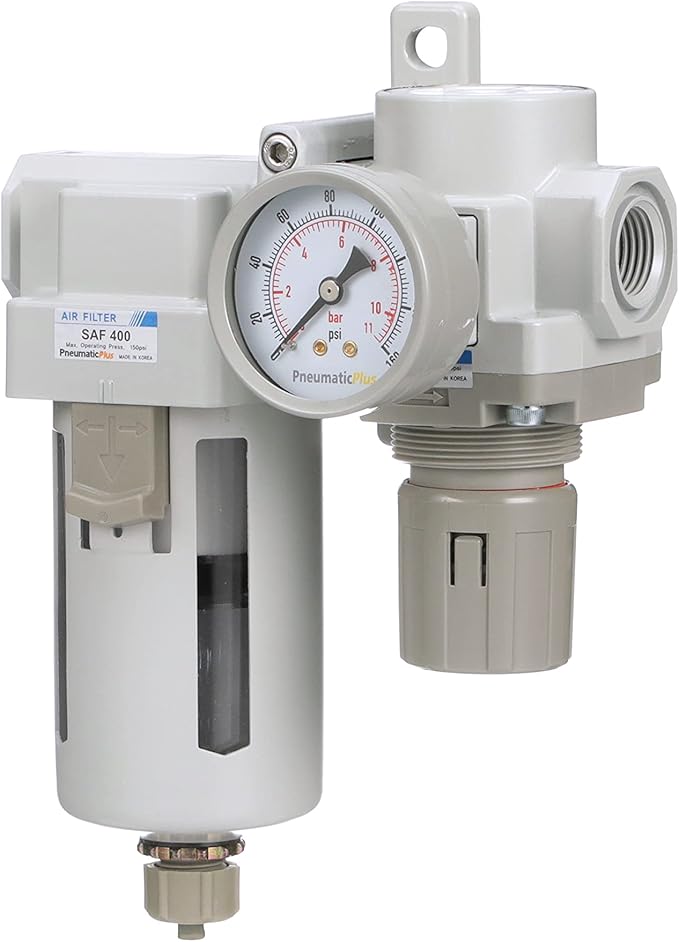 PneumaticPlus SAU420-N06G Compressed Air Filter Regulator Combo 3/4" NPT - Poly Bowl, Manual Drain, Bracket, Gauge