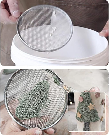 1 Piece Stainless Steel Filter Mesh Ceramic Glaze Filter Mesh Stainless Steel Sieve Strainer Pottery Filter with Handle Glaze Mud Strainer Sifter for Clay Pottery Art, Round
