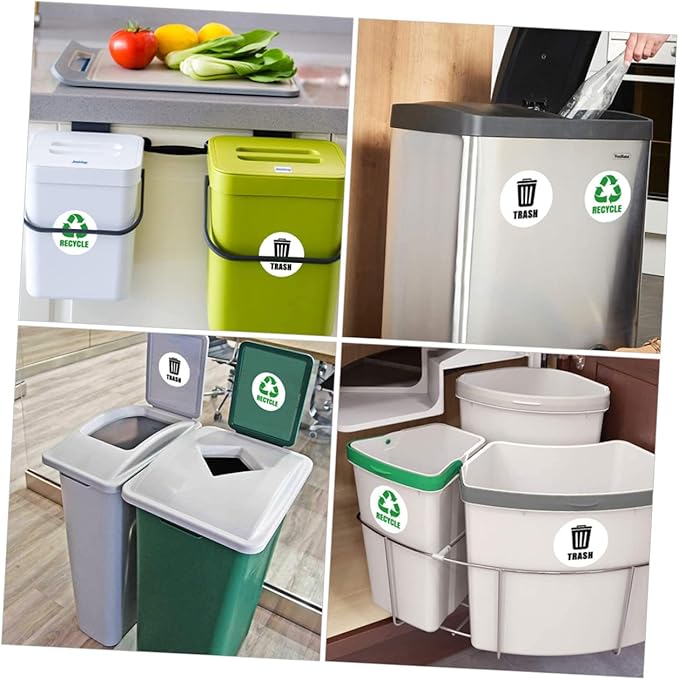 Veemoon 6-Piece Set of Self-Adhesive Garbage Classification Label Stickers Waste Sorting Stickers for Trash Cans and Containers Design for Easy Identification