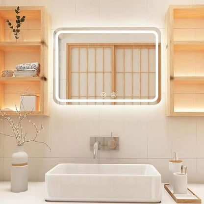 Rectangle Bathroom Mirror with Lights Touch Control Switch Demister Pad,3 Color Lighting Modes