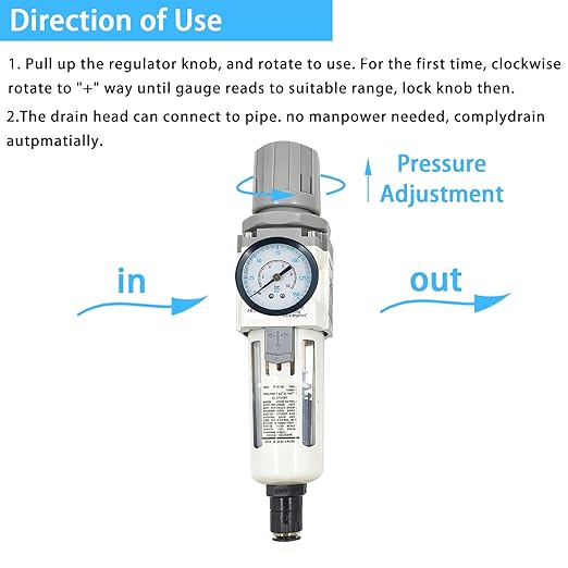 XingNEeng 3/8" NPT Compressed Air Filter Regulator Combo Piggyback, Water/Oil Trap Separator with Pressure Gauge(0-150 psi), Auto Drain, Poly Bowl, 5 Micron Brass Element, Metal Bracket