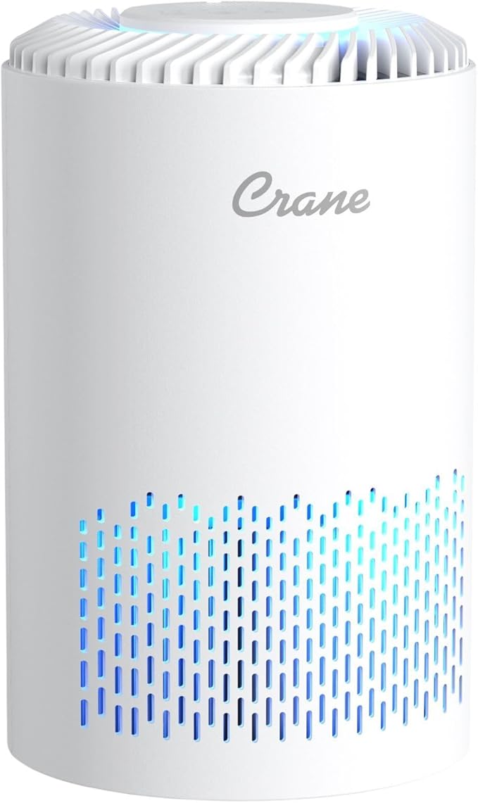 Crane True HEPA Air Purifier for Home, Bedroom, and Dorm Room, Up To 150 Sq Ft Small Air Purifier for Dust, Smoke, Dander, Bedroom Essentials, Features 4-8 Hour Timer, Night Light, Aroma Tray