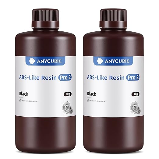 ANYCUBIC ABS-Like Resin Pro 2, 3D Printer Resin with Enhanced Strength and Toughness, High Precision and Minimal Shrinkage, Wide Compatibility for All LCD Resin 3D Printers (Black+Black, 2kg)