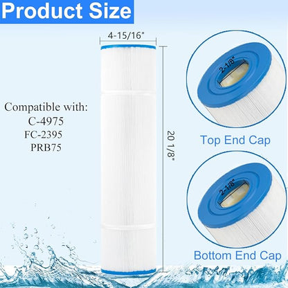 HANXER® C-4975 Spa Filter Cartridge Replaces for C4975, PRB75, Rainbow RTL-75, Filbur FC-2395, 25390, R173435, 17-2632, 40751, 75 sq.ft Hot Tub Filter, 2 Pack