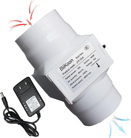 Inline Duct Fans 3 Inch 12V Extractor Fan 6W 47Cfm Plastic Variable Vent Blower Workshop Dust Fume Air Extractor Fan for Carbon Filter (Color : NO Adjustable Speed, Size : 6w)