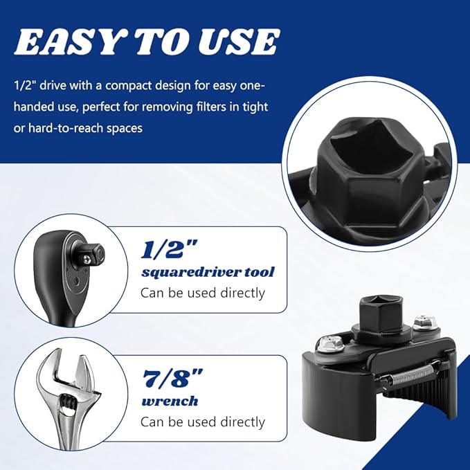 Professional 2-Jaw Spring-Loaded Oil Filter Wrench, 2-3/8 to 3-1/8 Inch (60-80mm) Universal Oil Filter Removal Tool, Made of Chrome Molybdenum Steel for Automotive Maintenance‌