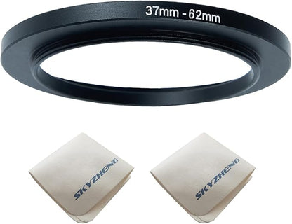 37mm Lens to 62mm Camera Lens Adapter 37mm to 62mm Step Up Ring Adapter Ring for All Brands of UV ND CPL, with Premium Lens Wiping Cloth 2 Pack (37mm-62mm)