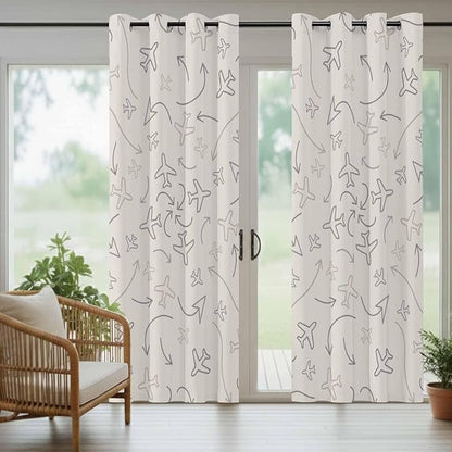 Abstract Airline Route Waterproof Outdoor Curtains for Patio, Windproof Weatherproof Curtains with Weighted Hem, Vintage Aircraft Arrows Light Filtering Privacy Drapes for Porch 54"x 95"