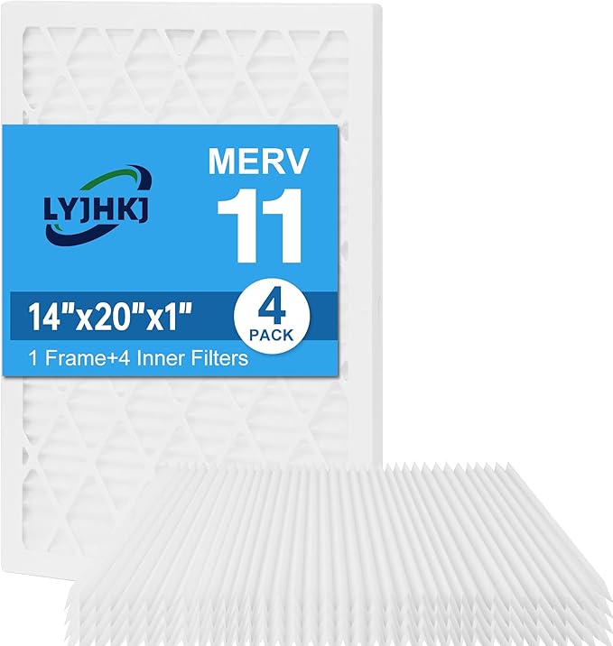 14x20x1 MERV 11 Air Filter, Quality AC/HVAC Furnace Filter，1 Reusable ABS Frame + 4 Pack Replaceable Filter Media，Breathe Fresher and Cost-effective