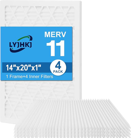 14x20x1 MERV 11 Air Filter, Quality AC/HVAC Furnace Filter，1 Reusable ABS Frame + 4 Pack Replaceable Filter Media，Breathe Fresher and Cost-effective