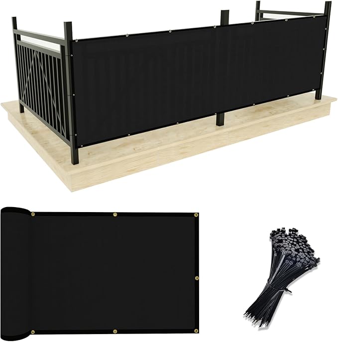 UPGRADE Balcony Privacy Screen Fence 6'X13' Outdoor HDPE Mesh Panels for Deck,Balcony,Backyard,Patio with Zip Ties Black (We Make Customized)