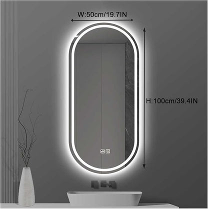 Bathroom Led Mirror ，Bathroom Mirror with LED Lights，Backlit Bathroom Mirror ，LED Mirror for Bathroom，Backlit Lighted Makeup Mirror，with Touch Sensor/Dimming/Demister pad(B,H100*W50cm/H39.4*W19.7IN)