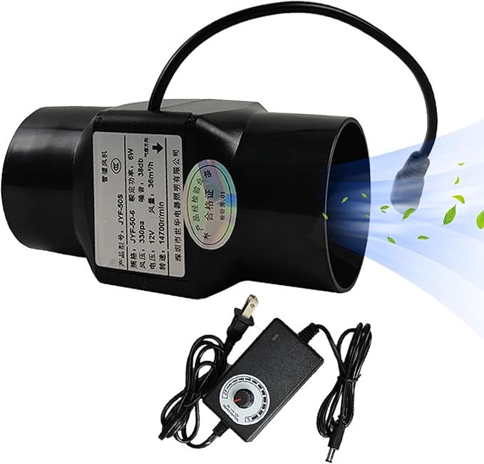12v Inline Duct Fan 2 Inch with Variable Speed Controller 6w 22cfm HVAC Quiet Ventilation Booster Exhaust Blower Home Use for Grow Tents (Color : Adjustable Speed, Size : Black)