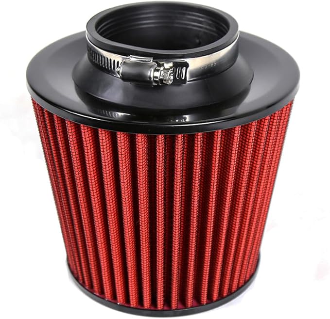 KYOSTAR Universal 3" (76mm) High-Flow Air Filter, Reusable Cone Cold Air Intake, High Performance, Washable, Clamp-On Car High Flow Dry Air Kit, Flange Diameter: 3 Inch, Filter Height: 6.1 Inch, Red