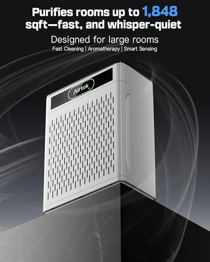 Air Purifiers for Home Large Room Up to 1848sq.ft, Airtok Air purifier for Home Pet, Washable Pre-Filter Air Quality Monitor HEAP Sleep Mode Air Cleaner for Bedroom, Dorm room, Office, AP3001 White