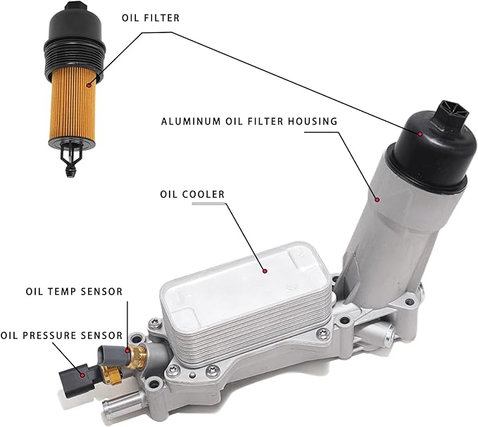 926-959 Aluminum Engine Oil Filter Housing Oil Cooler Kit with Gaskets & Sensors Compatible with 2011-2016 Chrysler Charger Challenger Journey Wrangler Ram Promaster 3.6L (normal)