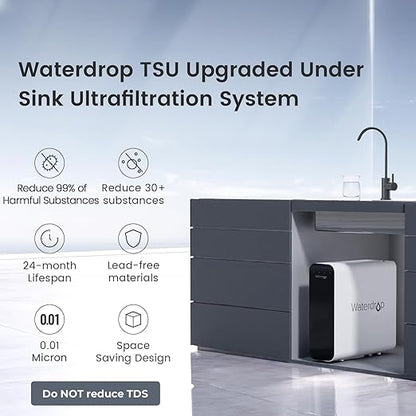 Waterdrop TSU 0.01μm Ultra-Filtration Under Sink Water Filter System, 3-Stage Tankless Undersink Water Filtration with Faucet, Smart Panel, Does not Lower TDS (𝙉𝙊𝙏 𝙍𝙊), Drilling Required