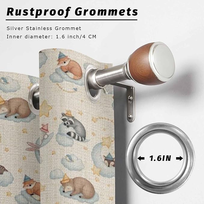 Cartoon Animals Outdoor Curtains for Patio Raccoons Rabbits Moon Linen Texture Waterproof Outside Curtains with Grommet Top Weatherproof Curtain for Cabana Pergola Gazebo, 2 Pack, 54" W x 108" L