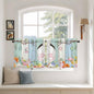 Easter Kitchen Tier Curtains 24 Inch Long 2 Panel Set,Rod Pocket Cafe Small Window Curtains Over Sink,Spring Watercolor Bunny Eggs Wood Grain Teal Blue Light Filtering Short Drapes 27.5"W x 24"L