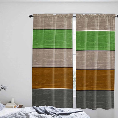 Farm Gray Green Brown Wood Grain Window Valance Curtains, Rustic Wooden Plank Light Filtering Kitchen Valance with 3-inch Rod Pocket for Living Room Bathroom Bedroom,2 Panel,52x72In