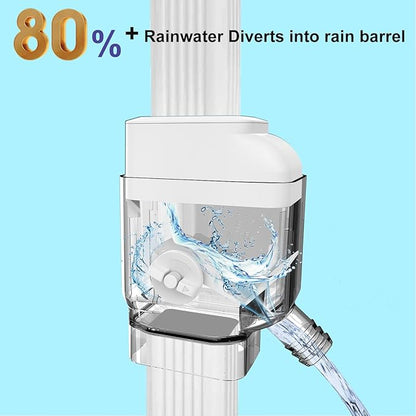 Gutter Downspout Diverter with Built-in Filter Screen Fits for 2"x3" and 3"x4" Downspout, Rainwater Collection System with Adjustable Valve and 4ft. Hose, Diverts Large Water Flow, White