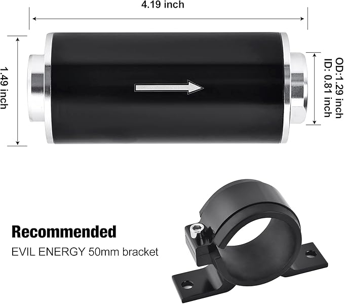 EVIL ENERGY Inline Fuel Filter 100 Micron with 6AN 8AN 10AN Adapter Universal 50MM