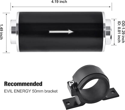 EVIL ENERGY Inline Fuel Filter 100 Micron with 6AN 8AN 10AN Adapter Universal 50MM
