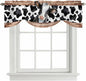 Cow Printed Tie Up Valance Curtains for Windows, Kitchen Curtains Window Shades, Farmhouse Watercolor Country Wooden Grain Light Filtering Roman Curtain Valances for Bedroom/Bathroom/Cafe 42"x18"