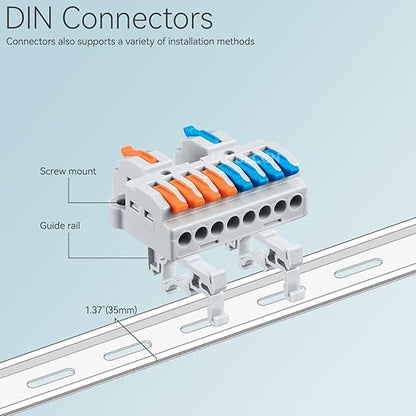 6pcs DIN Rail Terminal Blocks, DIY Splicing Wire Connectors for Circuit Inline 28-12AWG (2 in 8 Out)