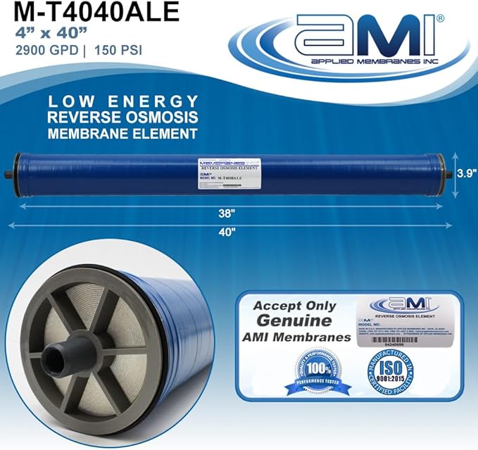 4x40 Low Energy Reverse Osmosis Membrane Element for Tap Water | 2900 GPD at 150 psi | 99.5% Rejection | Replacement Commercial RO Membrane | Applied Membranes USA M-T4040ALE…