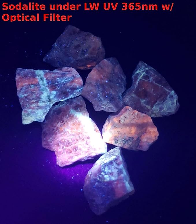 Flashlight for Fluorescence/Glowing Mineral Crystal Lightweight Powerful 3 Watt 365nm Blacklight w/Optical UV Filter Pocket Torch, USB Rechargeable (USB Cable Included) + Sodalite Rough (1PC)