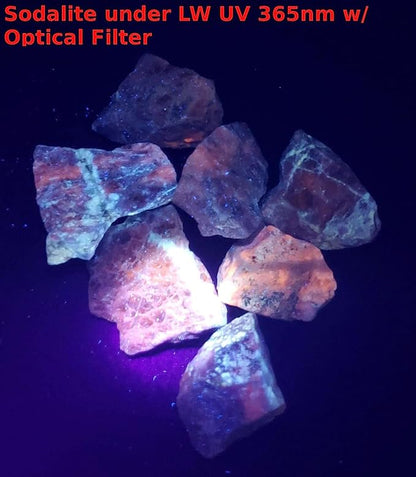 Flashlight for Fluorescence/Glowing Mineral Crystal Lightweight Powerful 3 Watt 365nm Blacklight w/Optical UV Filter Pocket Torch, USB Rechargeable (USB Cable Included) + Sodalite Rough (1PC)