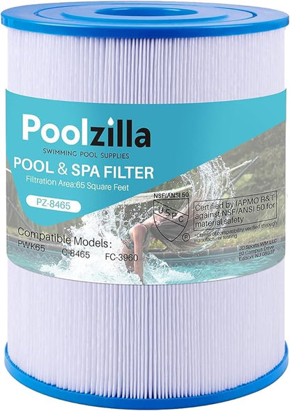 Poolzilla 1-Pack Spa Filter Cartridge Replacement for Watkins 31114, Unicel C-8465, Pleatco PWK65, Filbur FC-3960, 71827, 71828, Tiger River Caspian, Bengal, Sumatran, Caldera 76136 | Spa Filtration