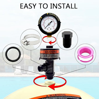 98209803 Release valve assembly with pressure gauge Filter Air Safety Valve Component Compatible with Swimming Pool and Spa Filters