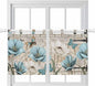Teal Blue Tulips Kitchen Curtains 24 Inch Length, Small Window Curtains Tab Top, Spring Floral Barn Doors Vintage Wood Beige Light Filtering Short Window Treatments Tier Drapes 27.5"x24" 2 Panel