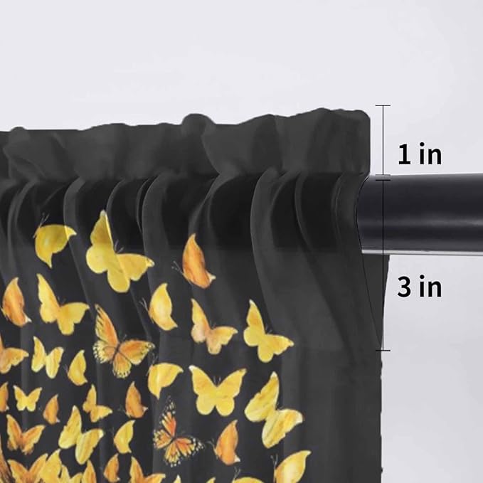 YOU ARE MY SUNSHINE Sheer Valance Curtains, Summer Sunflowers Golden Gradient Butterflies Light Filtering Kitchen Valances Rod Pocket Voile Curtain Treatment for Bedroom/Living Room/Basement 60Wx18L