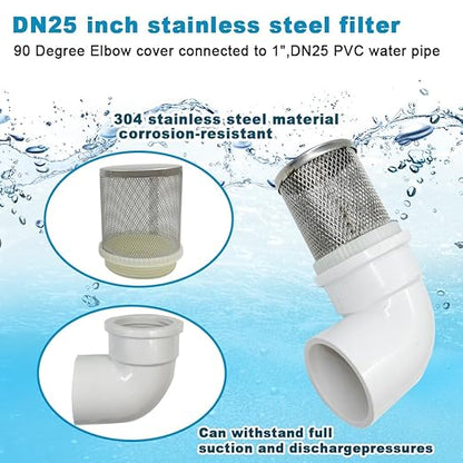 Cotonlake1 inch Stainless Steel Filter Cover Connected to 90 degree elbow 1" /DN25 PVC Water Pipe, Suction Strainers Used to Remove Debris and Reduce Solid Entry (1pcs)