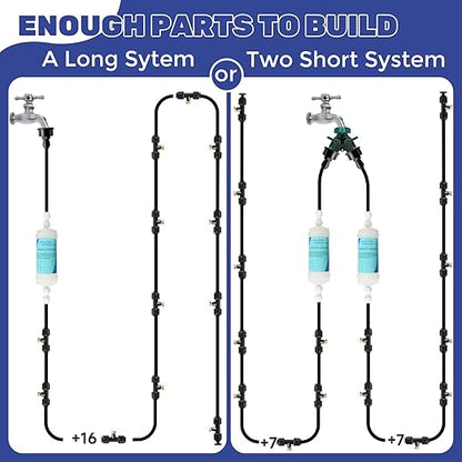 100FT Mister for Outside Patio Misting Cooling System, 100FT (30M) Misting Line+32 Brass Mist Nozzles+Water Filter, Outdoor Mister System for Garden Greenhouse Trampoline Waterparke