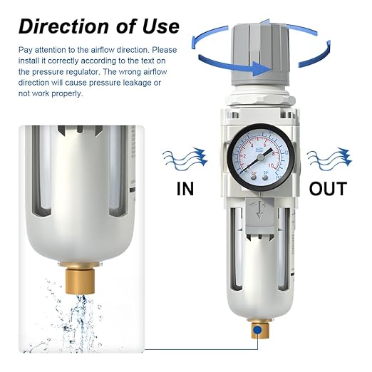AIRZOE 3/8" NPT Air Filter Regulator Combo Piggyback,5 Micron Brass Element, Semi-Auto Drain,Air Pressure Regulator AW3000-03,0-145 psi Gauge