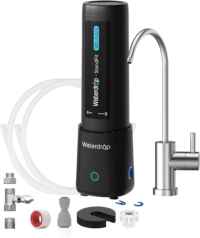 Waterdrop 10UB PRO Under Sink Water Filter, No Drilling Required, Time Reminder, with Brushed Nickel Faucet, Reduces Lead, Chlorine, Bad Taste & Odor, 11000 Gallons, Does not Lower TDS
