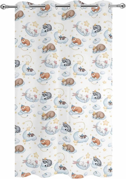Cartoon Animals Outdoor Curtains for Patio Raccoons Rabbits Moon Waterproof Outside Curtains with Grommet Top Weatherproof Curtain for Cabana Pergola Gazebo, 1 Panel, 54" W x 95" L