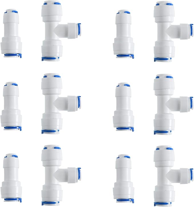 3/8-inch x 1/4-inch 6 pcs T and 6 pcs I Tube Quick Push in Connector for RO Water System (3/8-inch x 3/8-inch x 1/4-inch T)