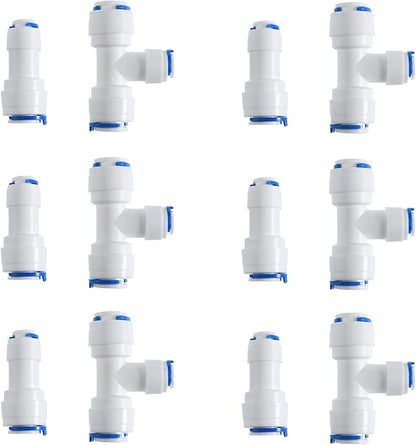 3/8-inch x 1/4-inch 6 pcs T and 6 pcs I Tube Quick Push in Connector for RO Water System (3/8-inch x 3/8-inch x 1/4-inch T)