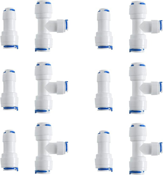 3/8-inch x 1/4-inch 6 pcs T and 6 pcs I Tube Quick Push in Connector for RO Water System (3/8-inch x 3/8-inch x 1/4-inch T)