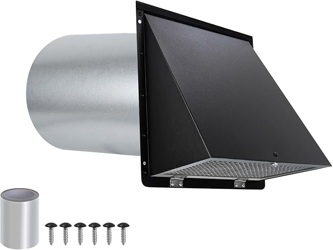 4 Inch Dryer Vent Cover Outside,4" Dryer Vent Cover Outdoor,Dryer Wall Vent Exhaust Vent Cover,Hooded Wall Vent with Screen & Damper,Exterior Dryer Vent Hood Cap for Duct,Exhaust Fan,Galvanized Steel
