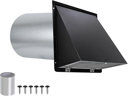 4 Inch Dryer Vent Cover Outside,4" Dryer Vent Cover Outdoor,Dryer Wall Vent Exhaust Vent Cover,Hooded Wall Vent with Screen & Damper,Exterior Dryer Vent Hood Cap for Duct,Exhaust Fan,Galvanized Steel