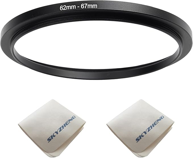 62mm Lens to 67mm Camera Lens Adapter 62mm to 67mm Step Up Ring Adapter Ring for All Brands of UV ND CPL, with Premium Lens Wiping Cloth 2 Pack (62mm-67m)