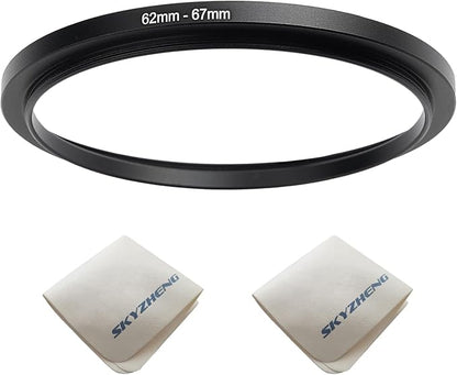 62mm Lens to 67mm Camera Lens Adapter 62mm to 67mm Step Up Ring Adapter Ring for All Brands of UV ND CPL, with Premium Lens Wiping Cloth 2 Pack (62mm-67m)